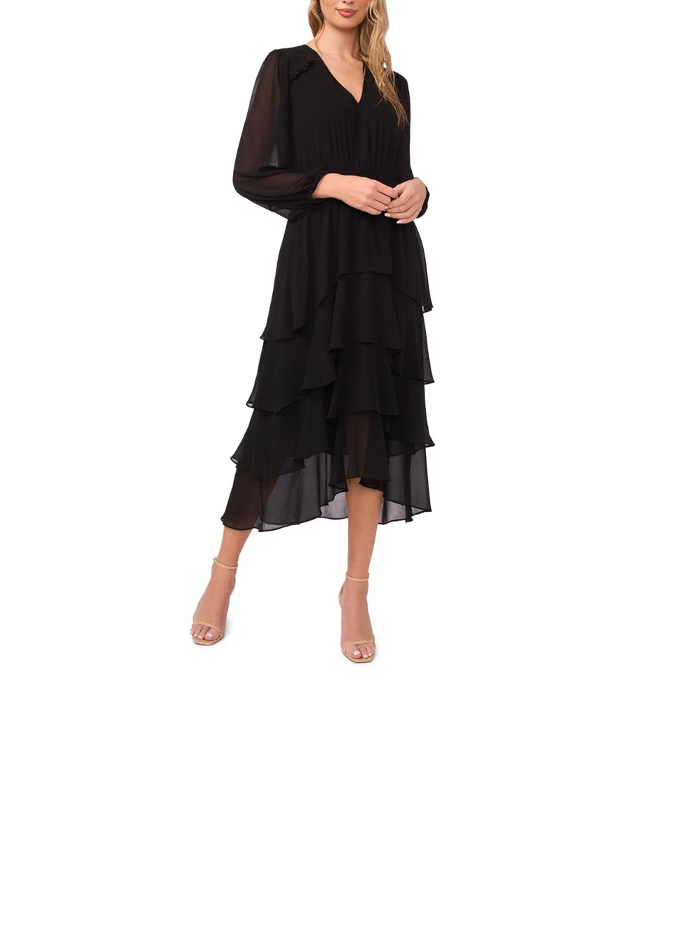 Vince Camuto Black High-Low Tiered Chiffon Skirt